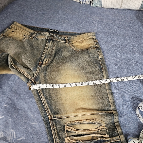 Imperious 40X32 Hip Hop Distressed Denim Jeans Vintage Blue Straight Leg - Picture 9 of 10